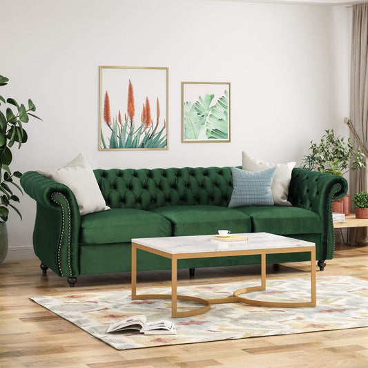 Durable 3-Seater Emerald Velvet Sofa, Combining Luxurious Comfort with Christmas Design, Perfect for Elegant Living Spaces, Featuring Plush Upholstery for Relaxation and a Touch of Sophisticated Style