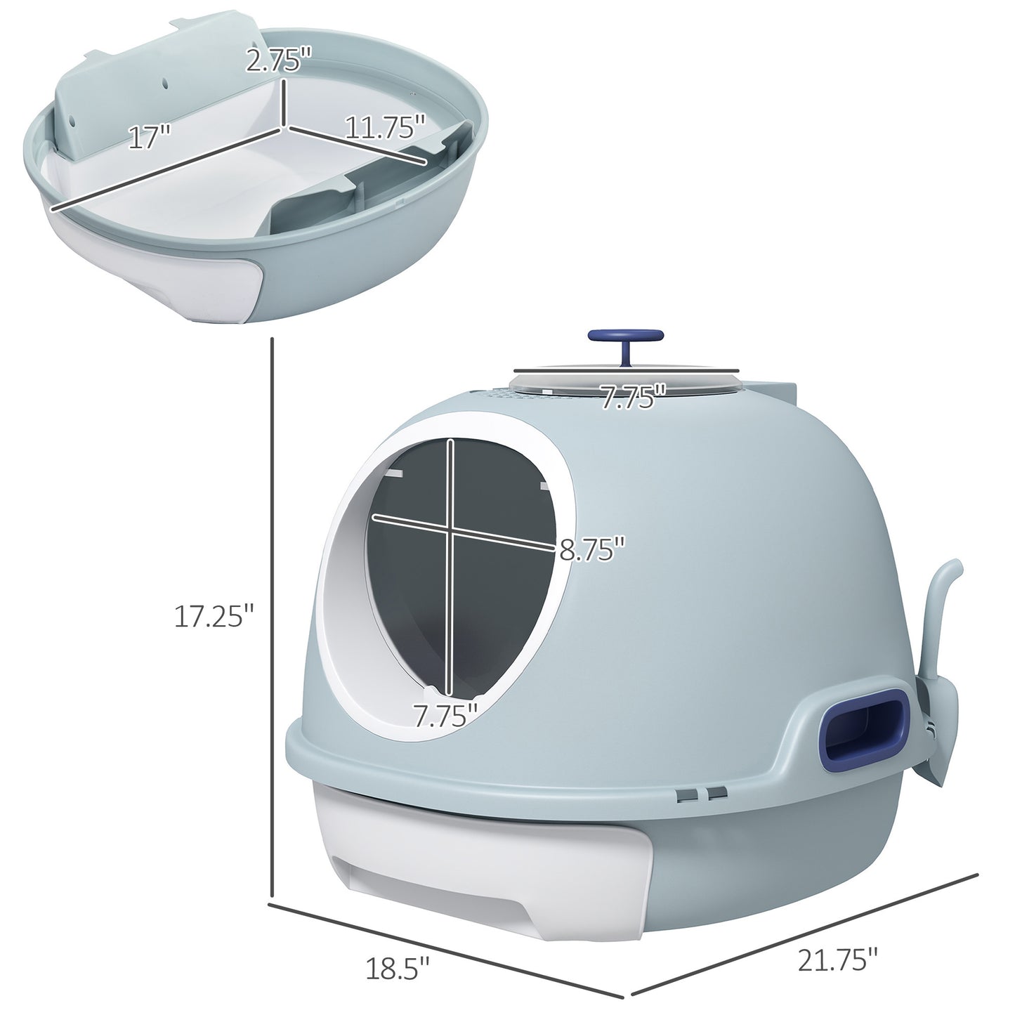 PawHut Covered Litter Box, Litter Box with a Lid, Scoop Enclosed Drawer & Skylight for Cats That's Easy to Clean, Blue