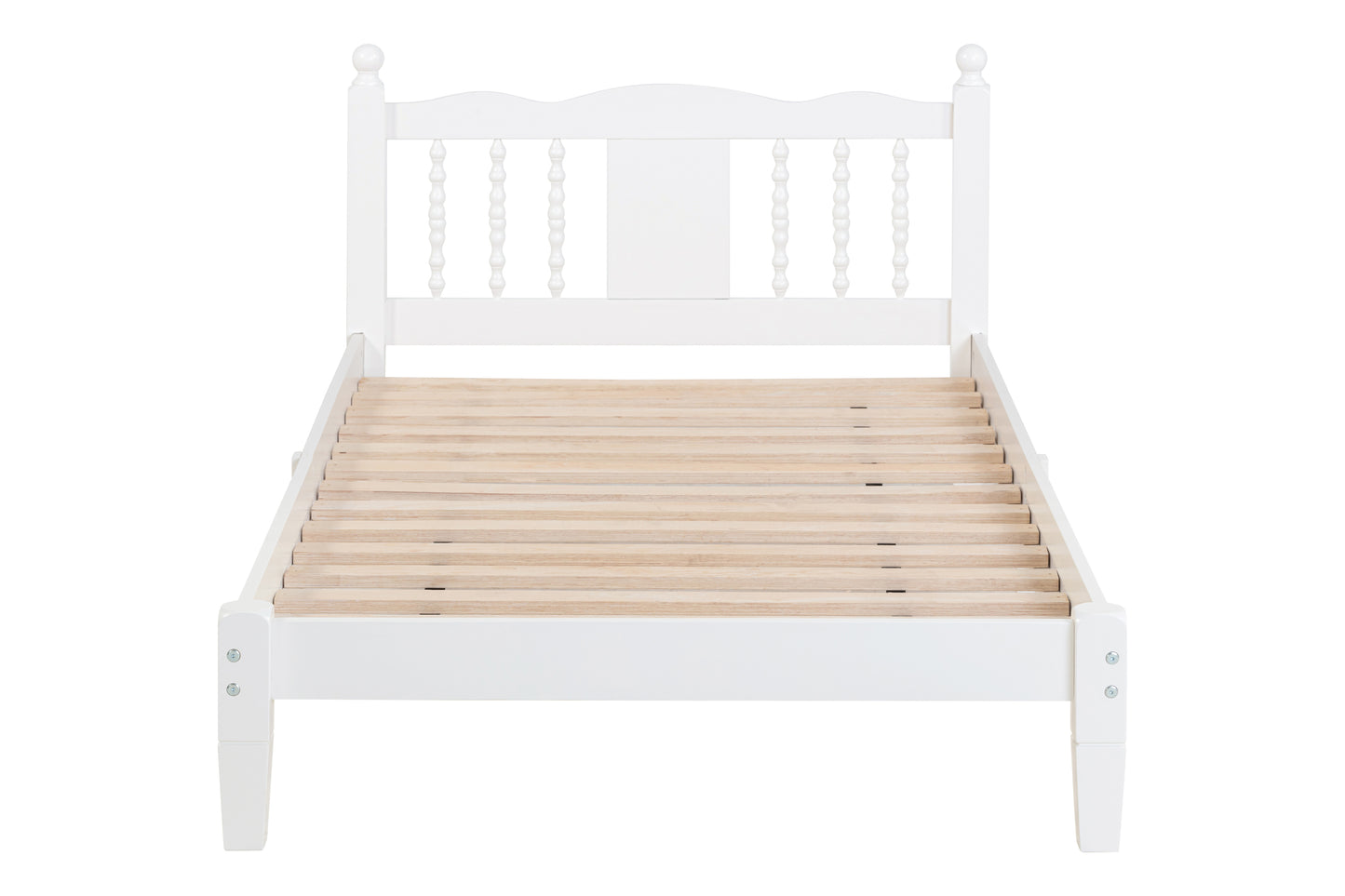 Twin Bed with Column-Decoration Headboard, with Bed Slats,White