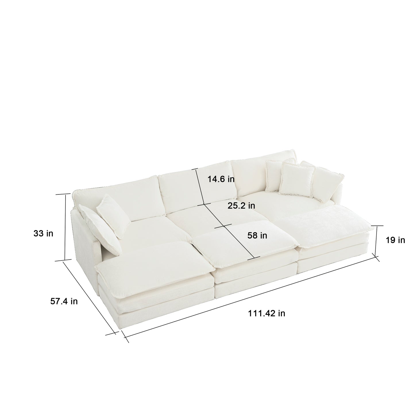 Modern Sofa Couch, 3 Piece Set Extra Deep Seat Sectional Sofa for Living Room, Oversized Sofa, 3 Seat Sofa, Loveseat and Single Sofa, White Chenille