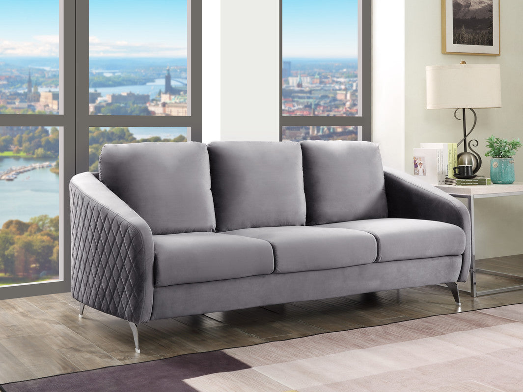 Sofia 77.5" Gray Velvet Modern Chic Sofa Couch