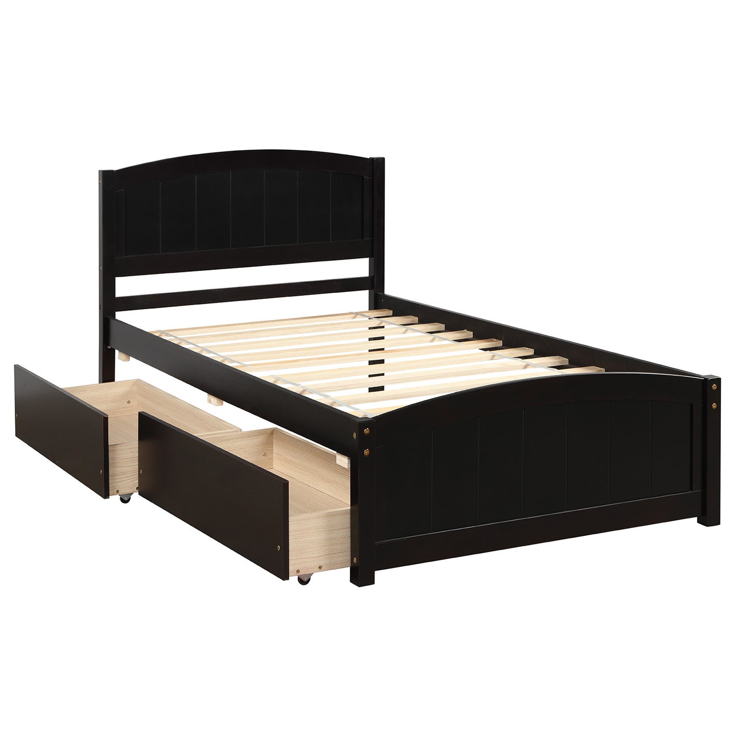 Twin size Platform Bed with Two Drawers, Espresso