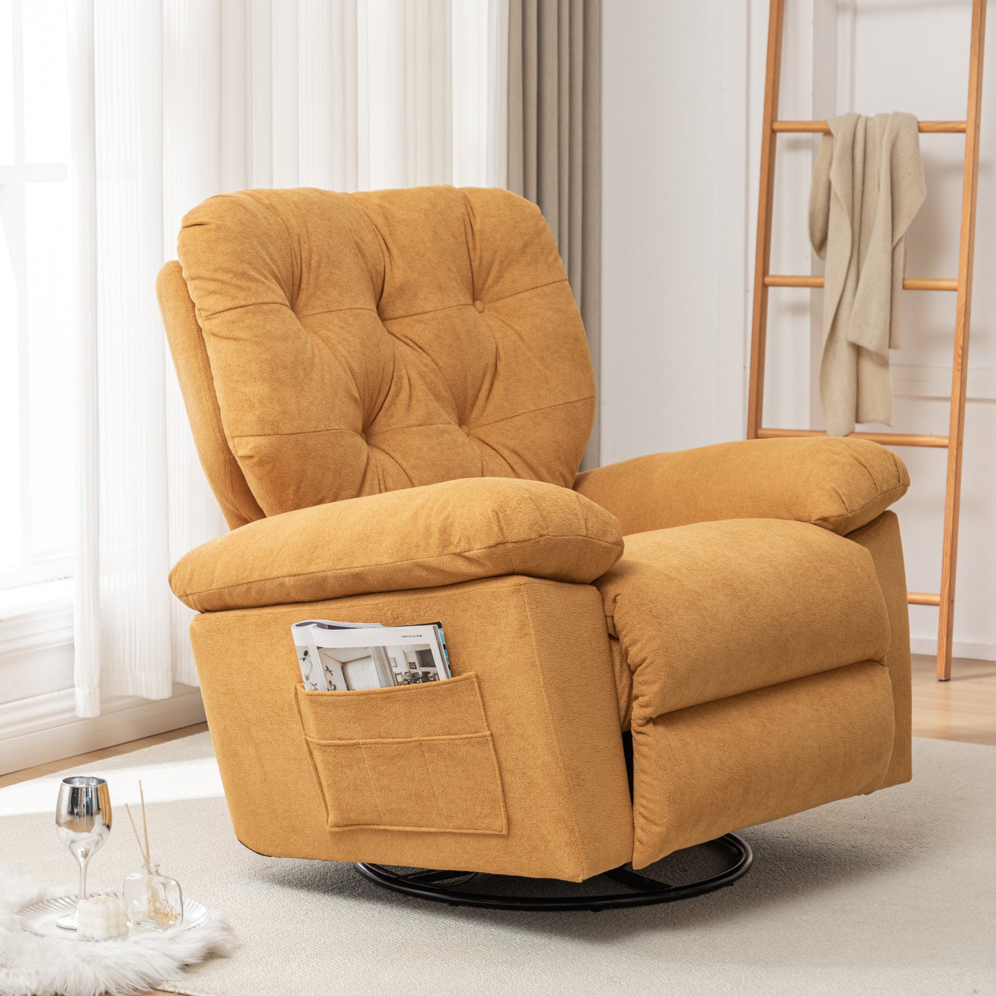 Yellow Relaxing Recliner Chair,Soft Artificial Fleece, Overstuffed, Swivel, Glider, Side Pocket