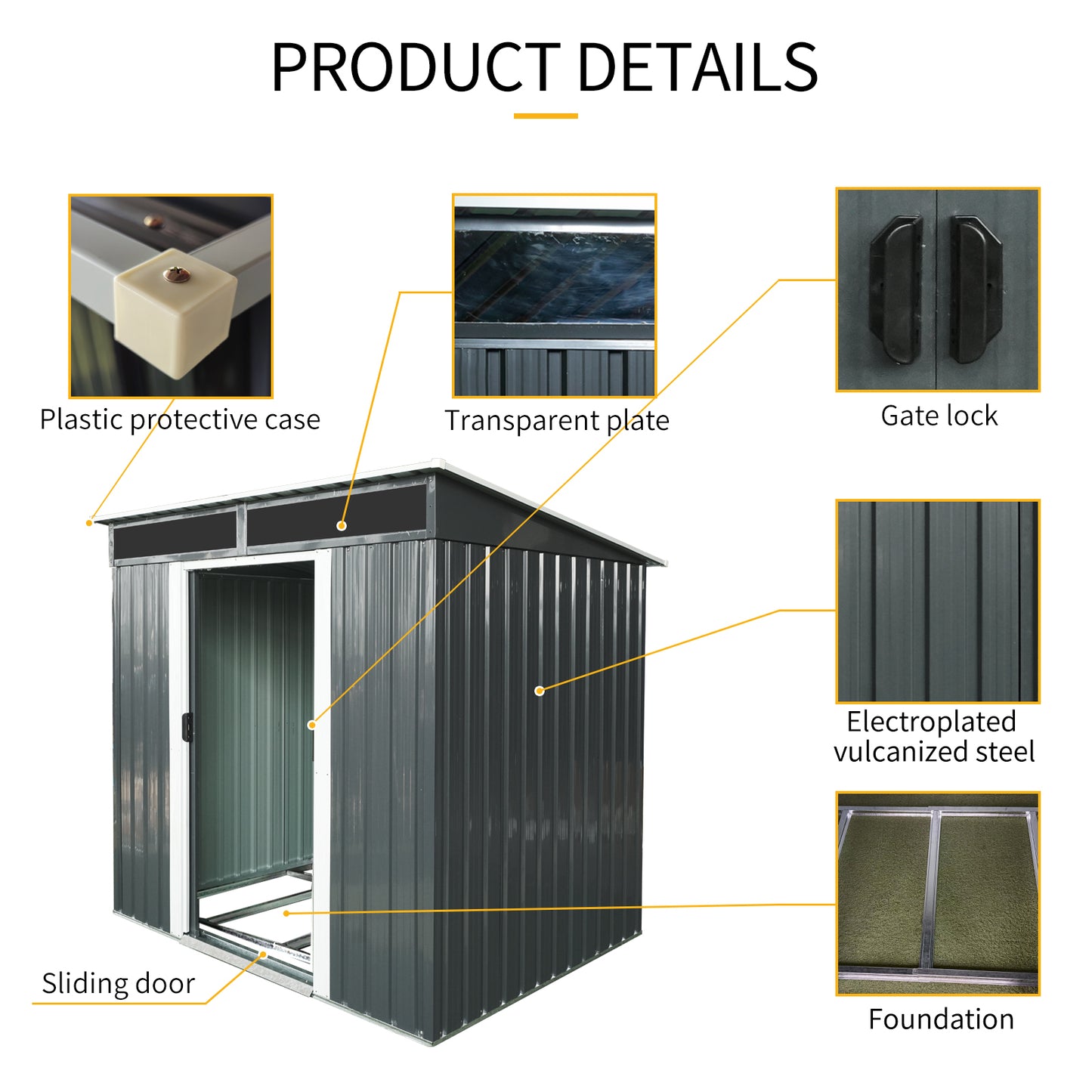 6ft x 5ft Outdoor Metal Storage shed with Lockable Sliding Doors and Transparent plate for Garden, Lawn (Black and White)