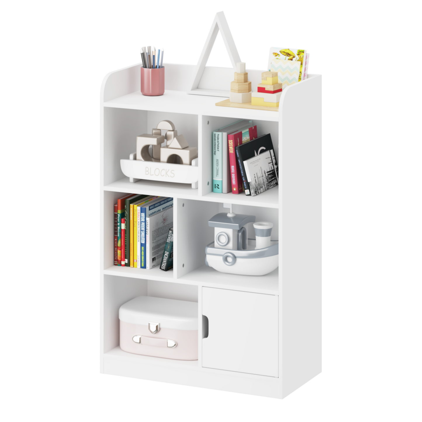 Kids Bookcase, Bookshelf with 6 Compartments, Freestanding Shelves and Cube Organizer, for Bedroom Living Room Office Closet School in White