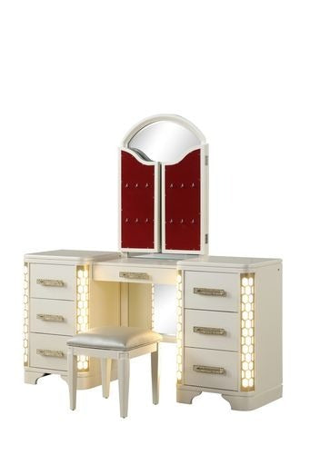 King 5 Pc Unique LED Vanity Bedroom Set made With Wood in Beige