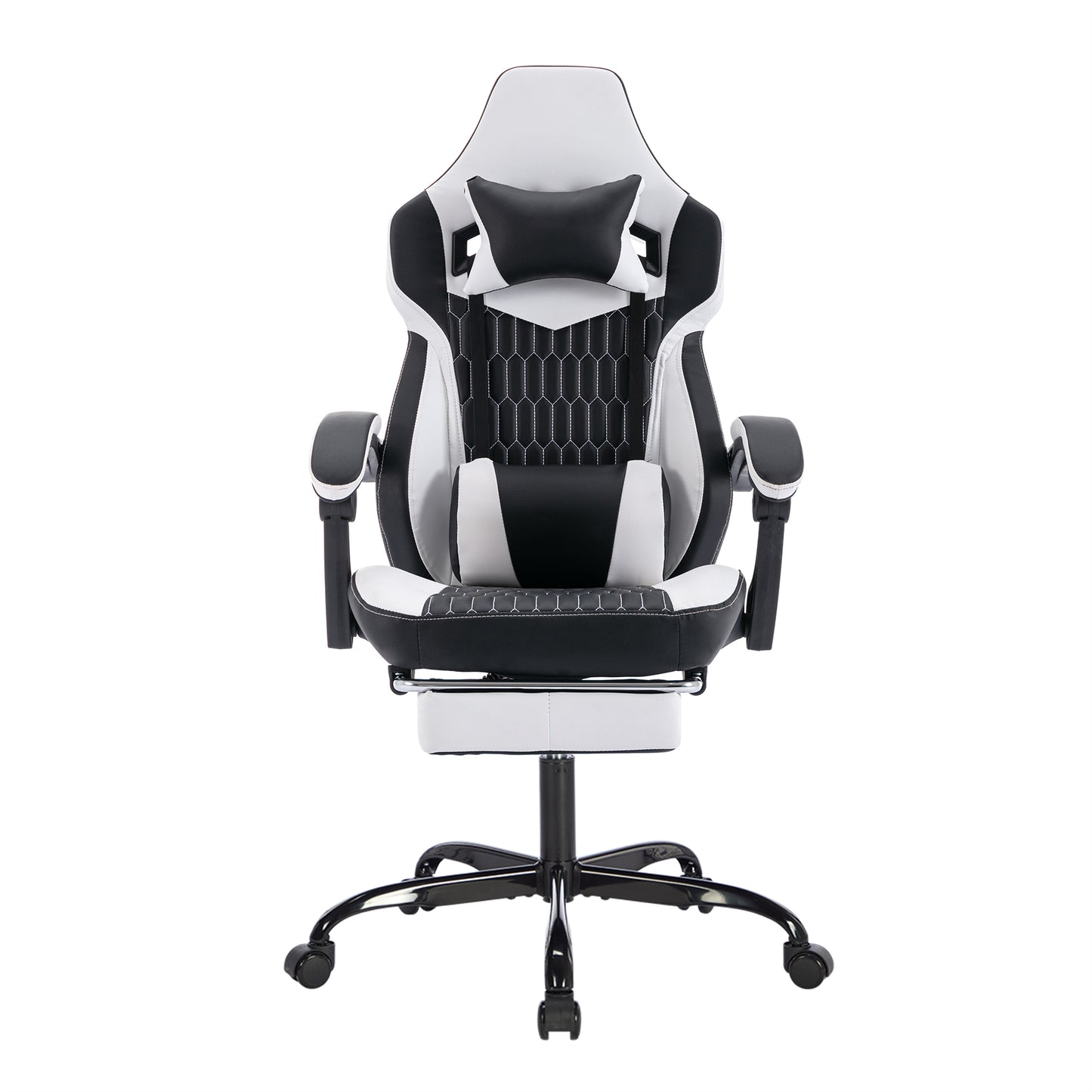 Gaming Chair with Footrest, High Back Gaming Chairs PVC Leather Ergonomic Office Gamer Chair Headrest Lumbar Support Racing Style Video Gaming Chair (Black White)