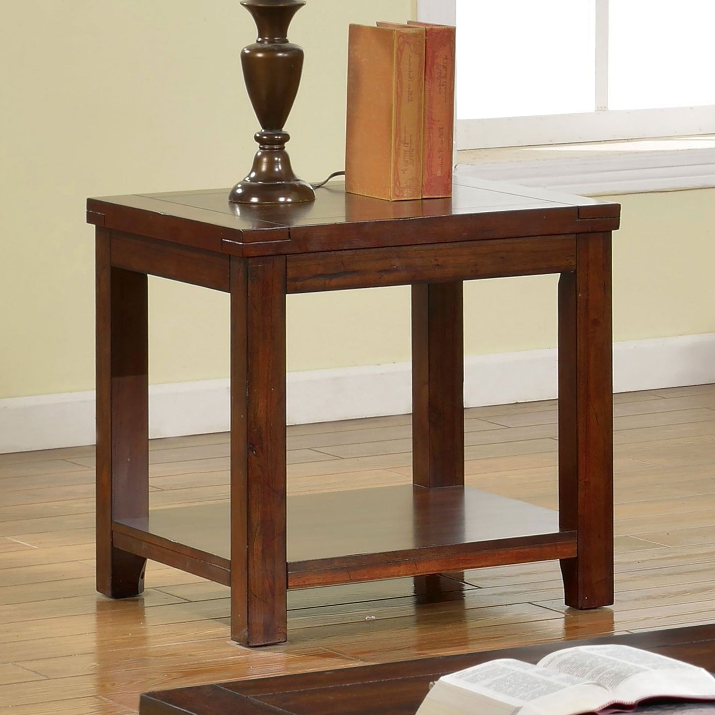 End Table Dark Cherry Open Shelf Natural Wood Grain Design 1pc Table Living Room Furniture