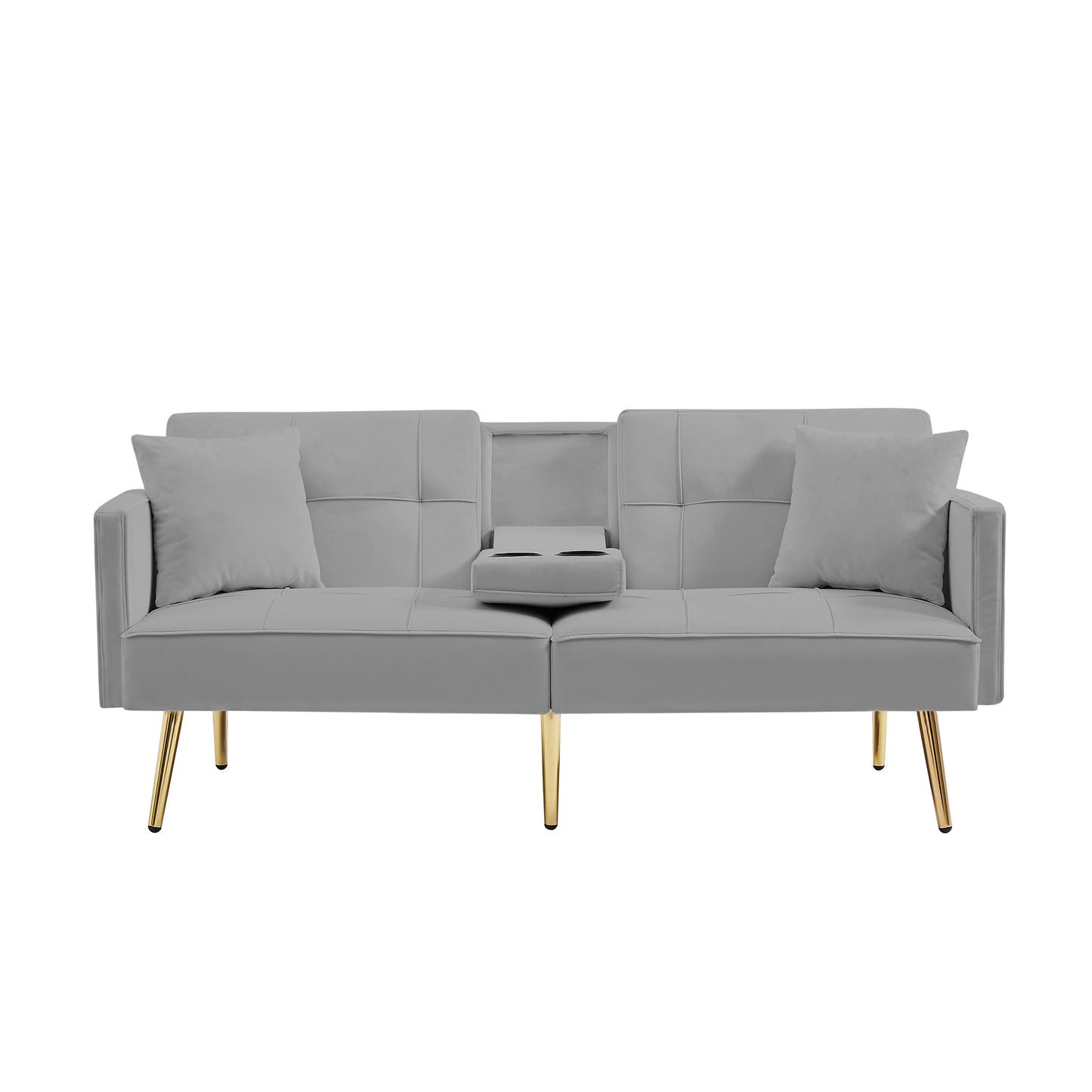 Grey Velvet Futon Sofa Bed with Gold Metal Legs