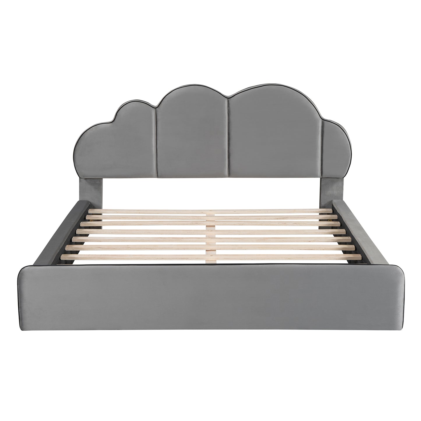 Queen size Upholstered Platform Bed with Cloud-shaped Headboard, Gray