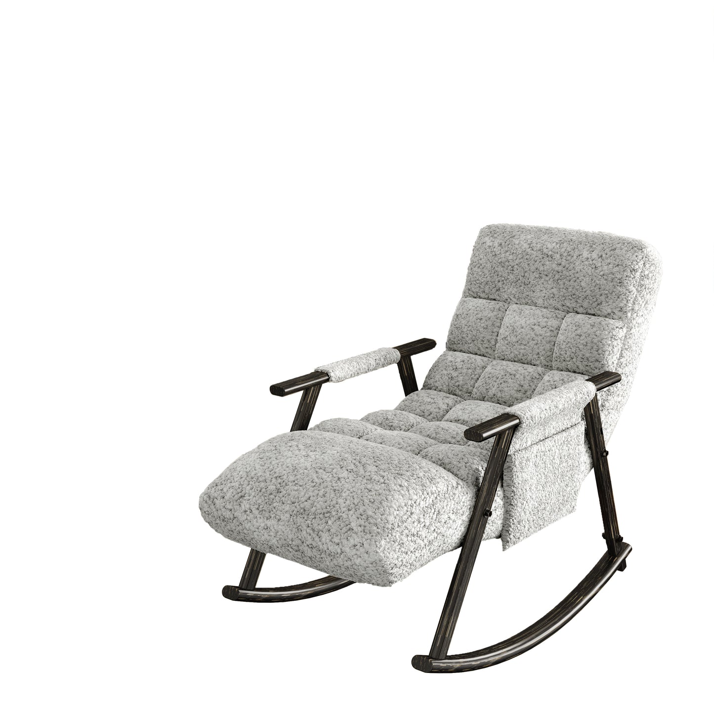 Casual folding rocking chair upholstered, lounge rocking chair adjustable high back and foot rest,side pockets placed in living room bedroom balcony