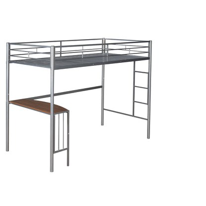 Twin Metal Loft Bed with Desk, Ladder and Guardrails, Loft Bed for Bedroom, Silver(OLD SKU : MF195191AAN)