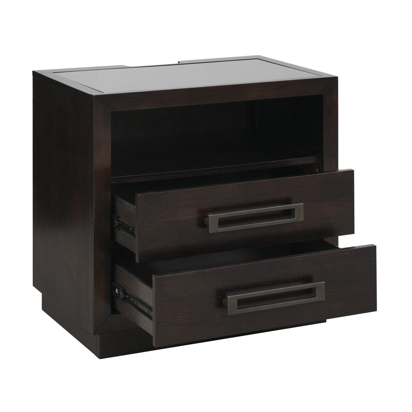 Modern Bedroom Furniture 1pc Nightstand of 2x Drawers LED Light Storage Cubby USB Ports Power Outlets Charcoal Finish Glass Insert Top Stylish Bed-Side Table
