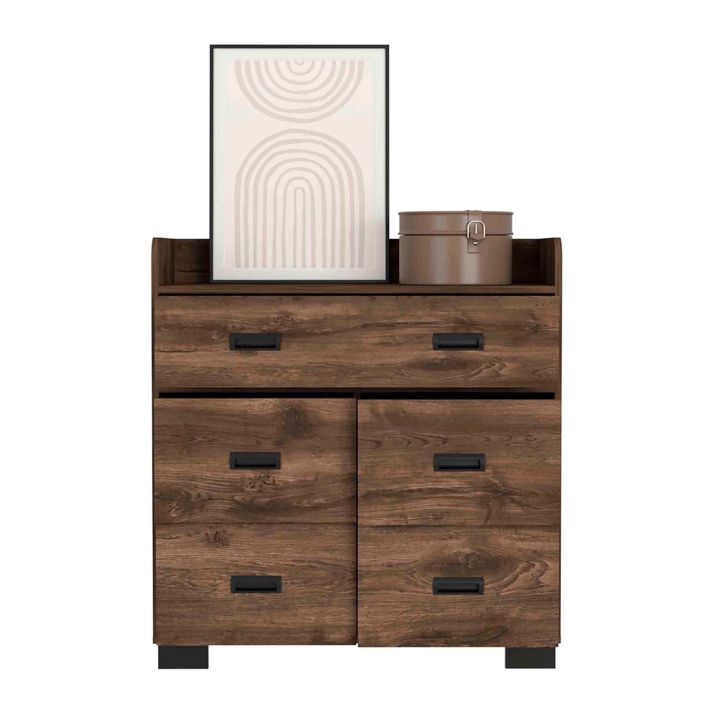 Alyn Dresser, Four Legs, Four Drawers, One Double Drawer, Superior Top -Dark Brown