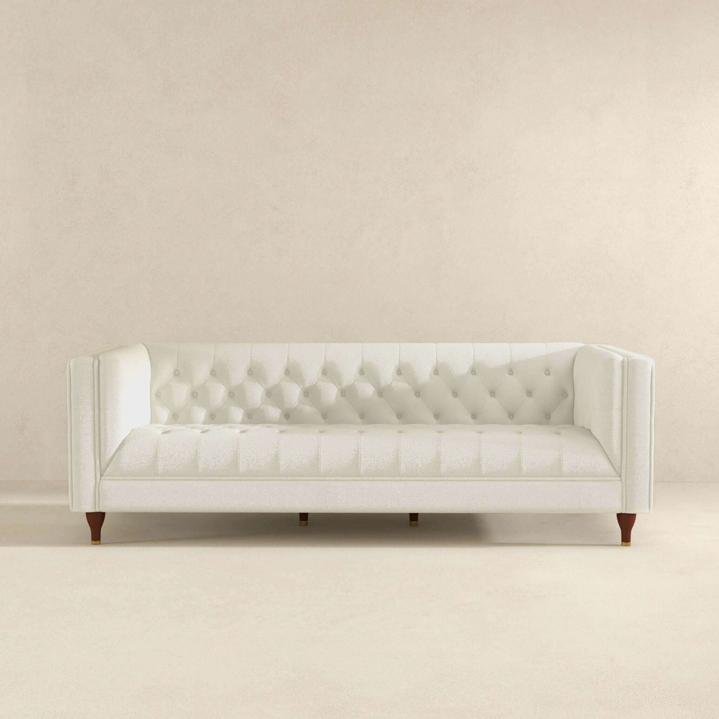 Evelyn Mid Century Modern Beige Boucle Luxury Chesterfield Sofa