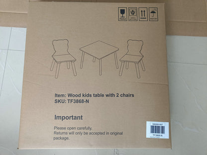 Kids Table and 2 Chairs Set, 3 Pieces Toddler Table and Chair Set, Wooden Activity Play Table Set (Lion&Monkey)