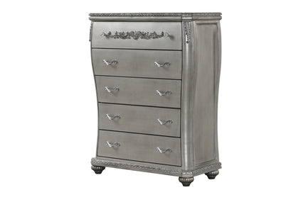 Destiny Traditional Style 5-Drawer Chest With metal drawer pulls Made with Wood in Silver