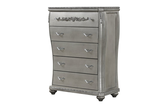 Destiny Traditional Style 5-Drawer Chest With metal drawer pulls Made with Wood in Silver