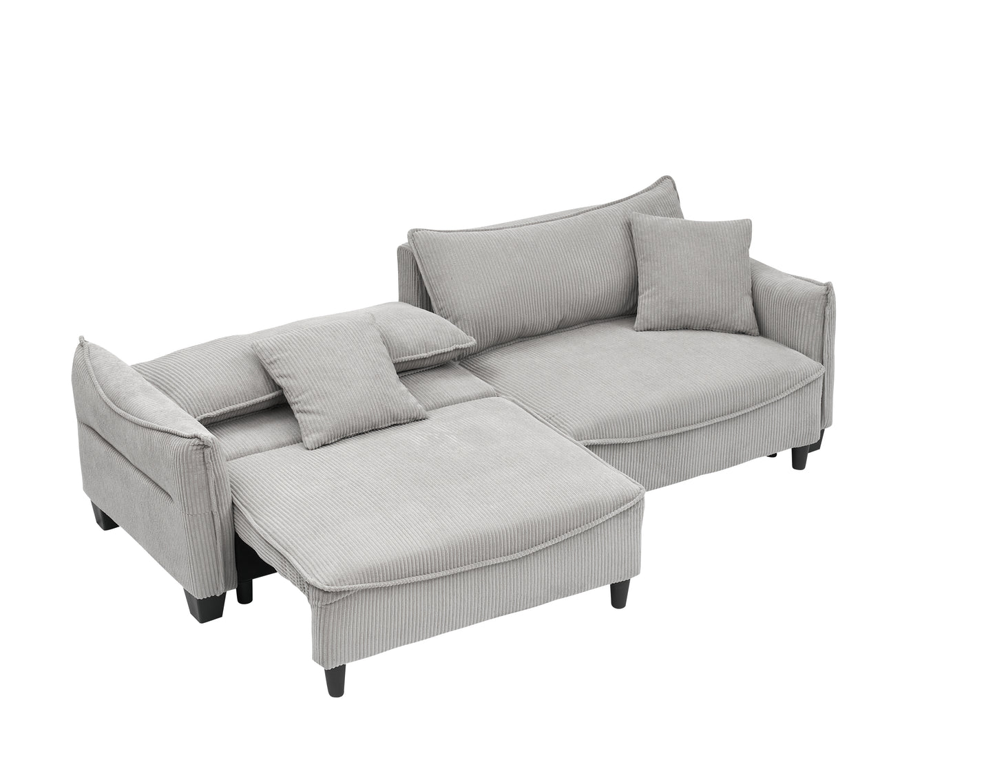 Sofa with Grey Corduroy Fabric, Convertible to Sofa Bed with Two Throw Pillows: Perfect for Living Rooms & Versatile Spaces