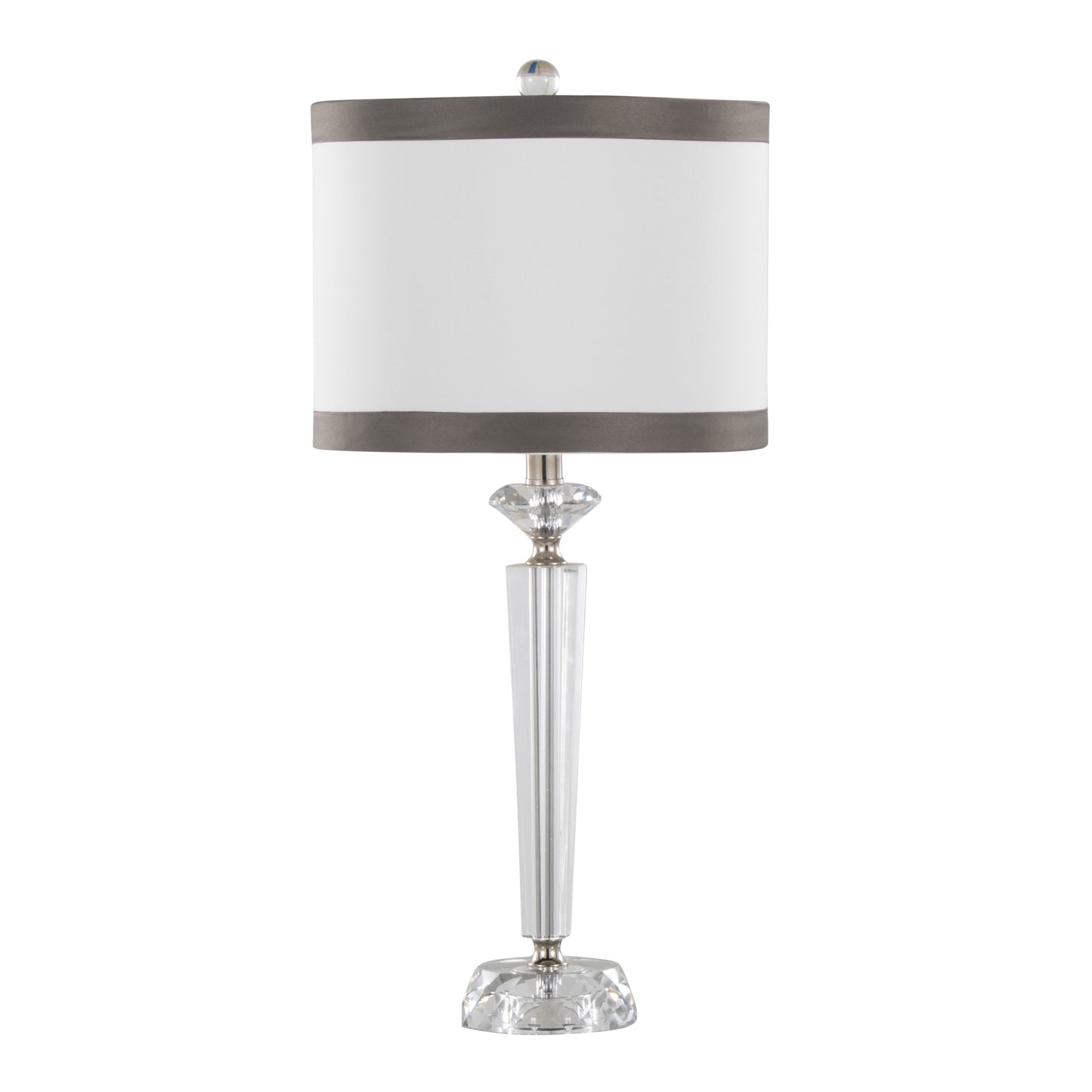 Diamond Torch 25.75" Crystal Contemporary Table Lamp in Clear K9 Crystal, Off-White Linen Shade with Dark Grey Trim and Polished Nickel Accents from Grandview Gallery by LumiSource - Set of 2