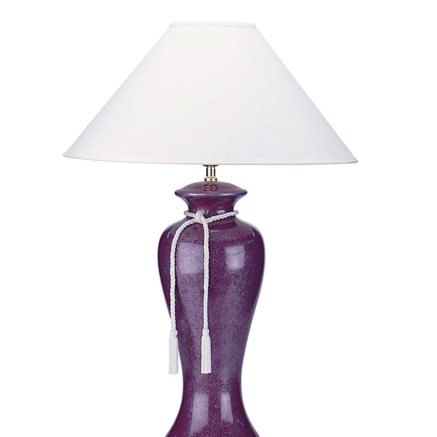 35" Tall Ceramic Table Lamp, Curved design with Burgundy finish, Linen Shade