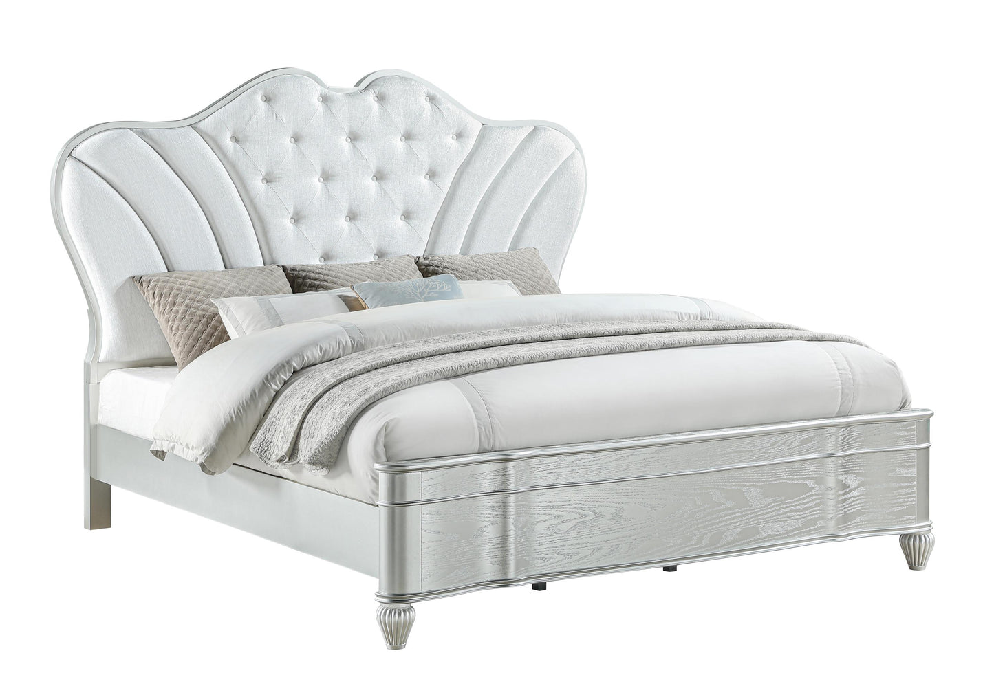 Landmark Traditional Style 4 Pc King Bedroom Set With Upholstered Button-Tufted bed Made with Wood in Silver