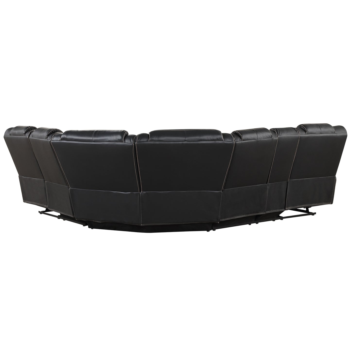 Modern Faux Leather Manual Reclining with Center Console with LED Light Strip,Living Room Furniture Set,PU Symmetrical Couch with 2 Cup Holders and Storage for Living room,Black