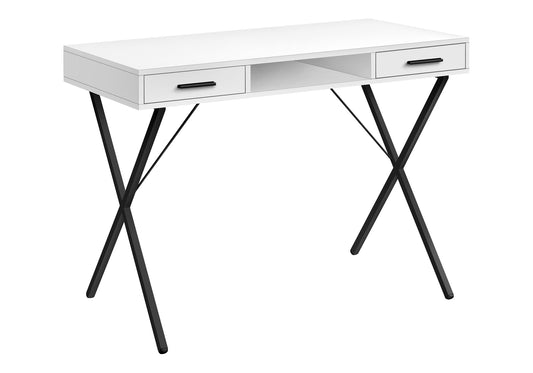 Computer Desk, Home Office, Laptop, Left, Right Set-up, Storage Drawers, 42"l, Work, White Laminate, Black Metal, Contemporary, Modern