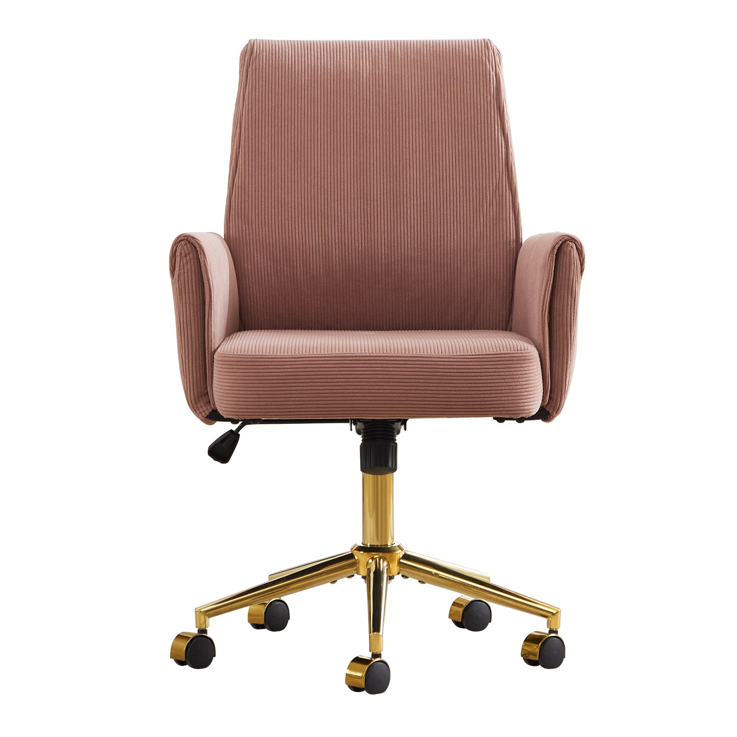 Ergonomic Mid-back Office Chair with Striped Velvet Fabric, Light Pink, Gold Metal Base, 25.2 x 24.0 x 41.9 Inches