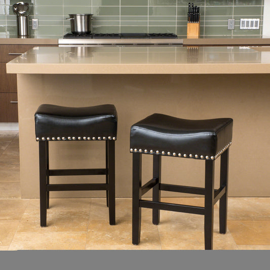 26" Backless Leather Counter Stools, 2-Pcs Set, Black