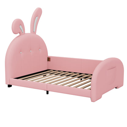 Twin size Upholstered Rabbit-Shape Princess Bed ,Twin Size Platform Bed with Headboard and Footboard,Pink