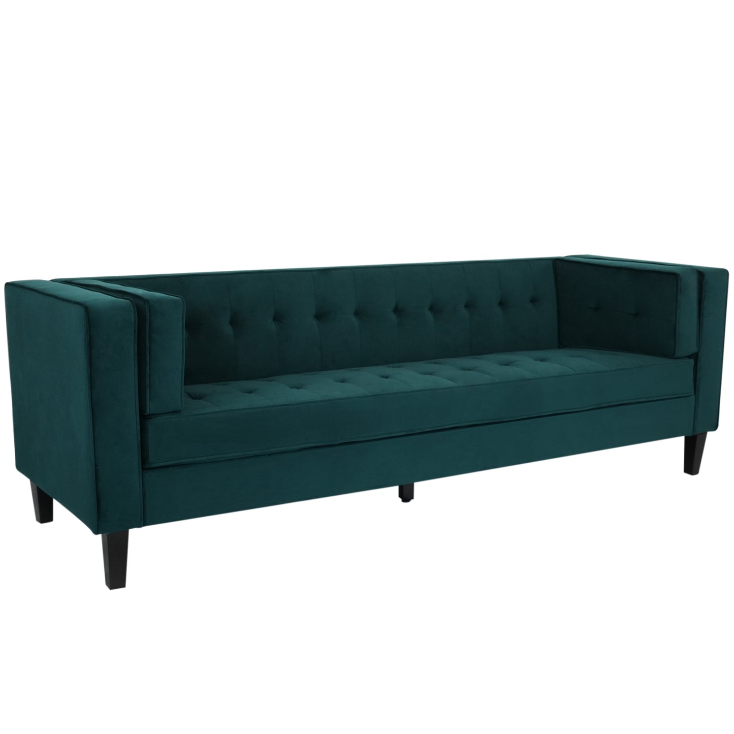 3-Seater Sofa, Upholstered Tufted Coach, Velvet Sofa, Green
