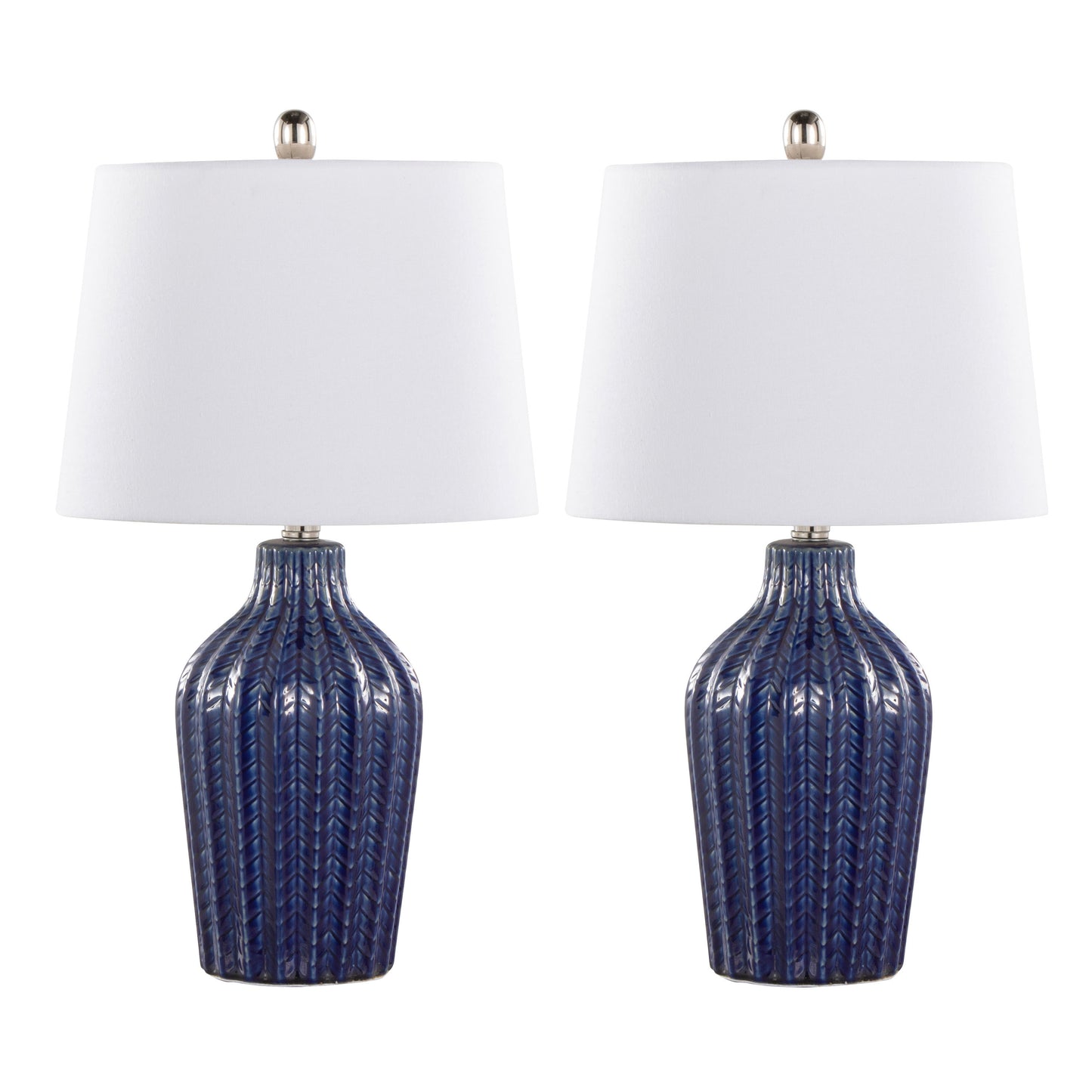 Rockwell 23' Contemporary Ceramic Table Lamp in Dark Blue Ceramic, Polished Nickel and White Linen Shade from Grandview Gallery by LumiSource - Set of 2