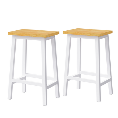 K&K Solid Wood Bar Stools (Not Cheap Iron), 25.6" Tall Set of 2 Bar Chairs, Kitchen Counter Stools with Footrests, Farmhouse Stools for Dining Room, Kitchen, Counter, White