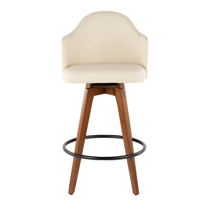 Ahoy Mid-Century Counter Stool in Walnut and Cream Faux Leather by LumiSource