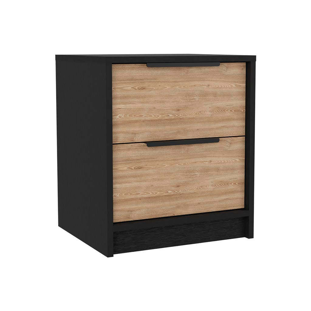 Modern Nightstand 19" H, Two Drawers, Black / Pine