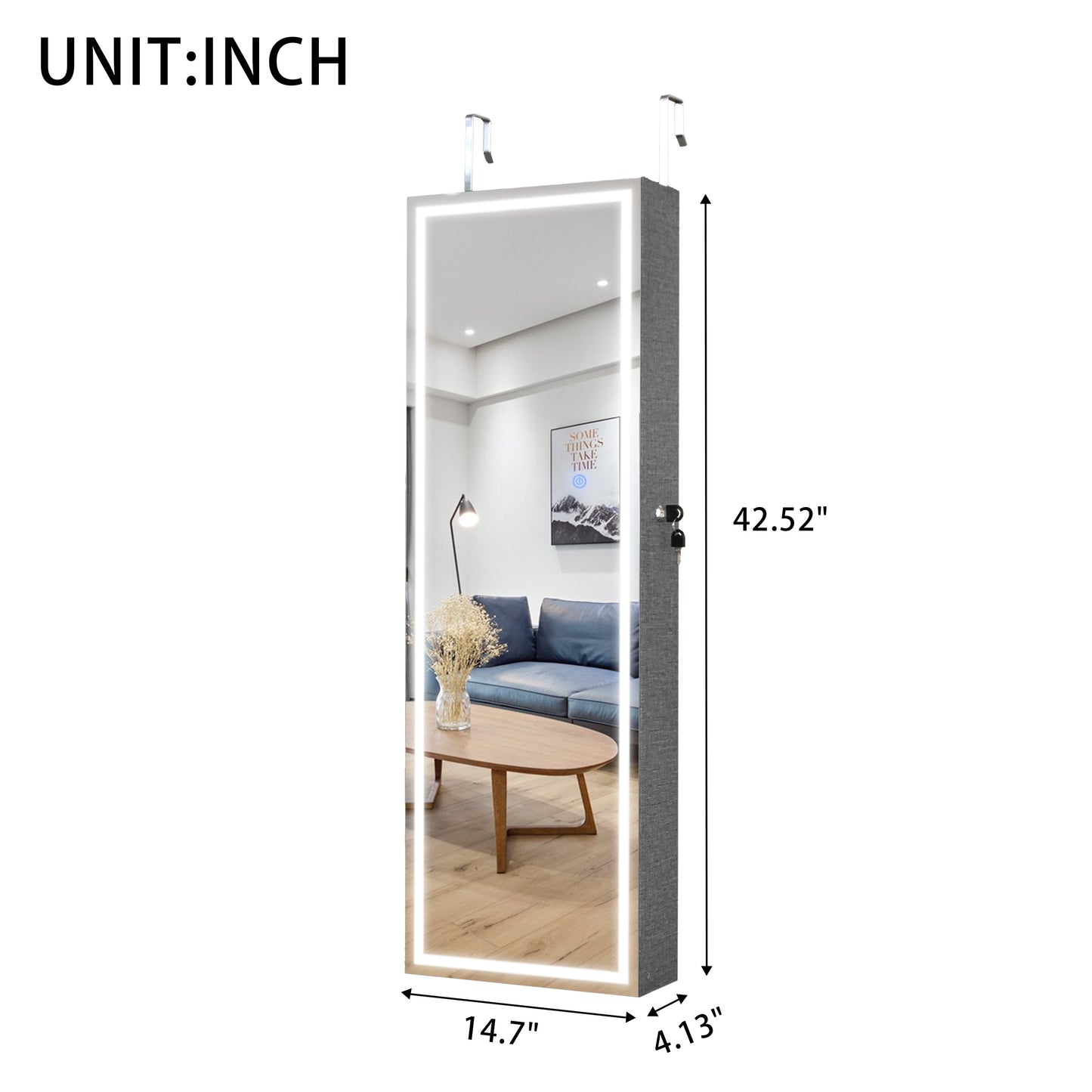 Fashion Simple Jewelry Storage Mirror Cabinet With LED Lights Can Be Hung On The Door Or Wall