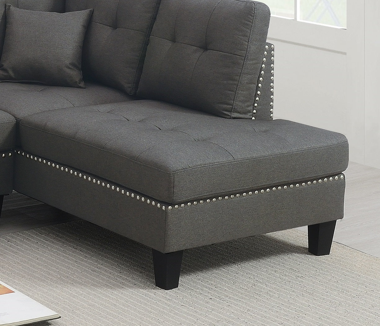 2-PCS SECTIONAL SET Living Room Furniture LAF Sofa And RAF Chaise Dark Coffee Color Linen Like Fabric Tufted Couch