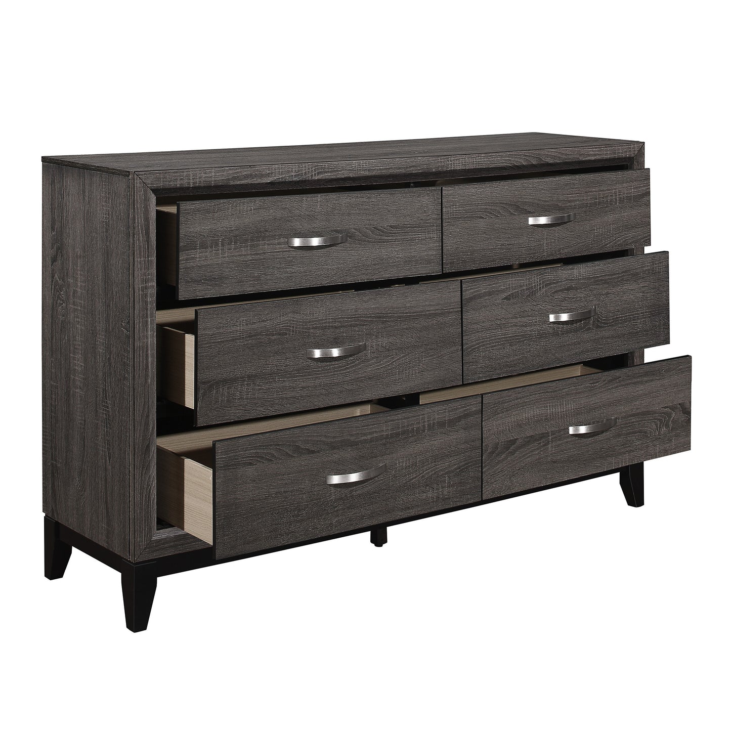 Contemporary Design 1pc 6-Drawers Dresser Gray Finish Polished Hardware Wooden Bedroom Furniture