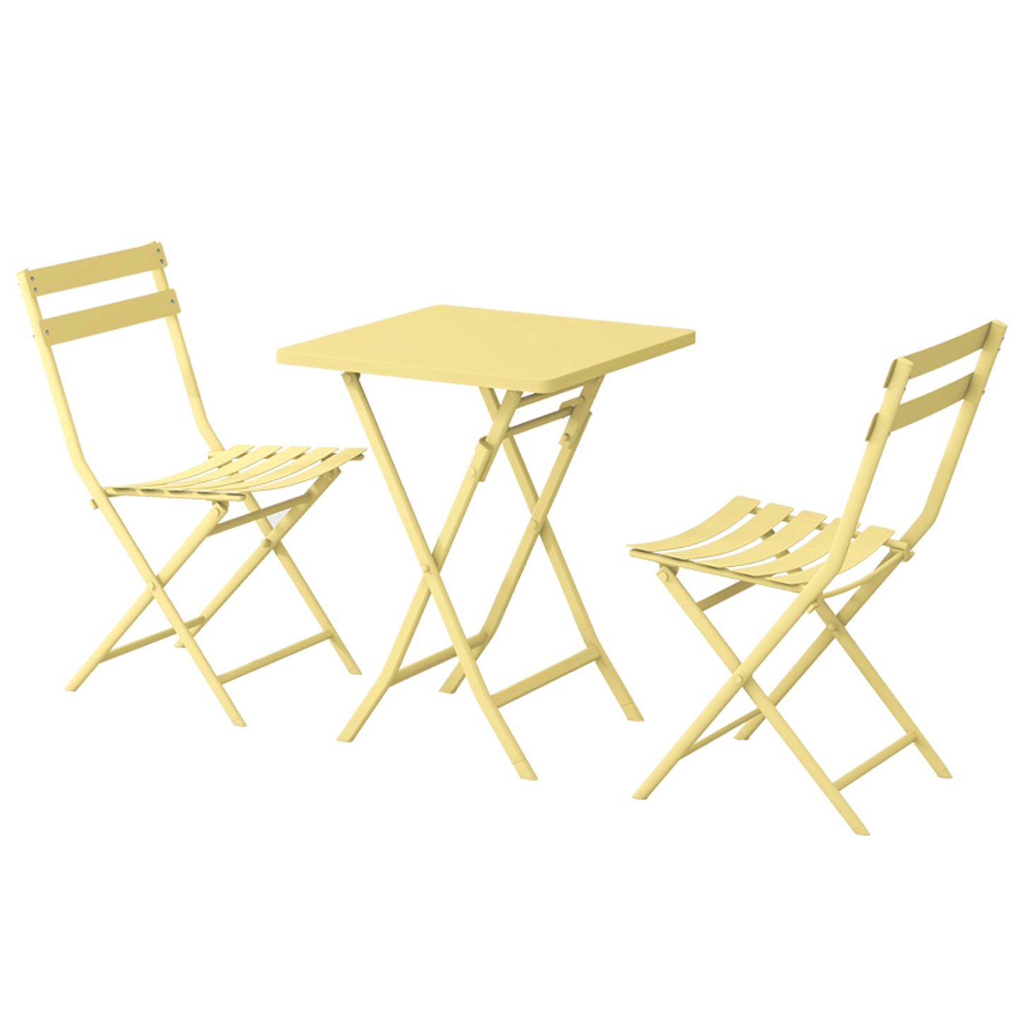 3 Piece Patio Bistro Set of Foldable Square Table and Chairs, Yellow