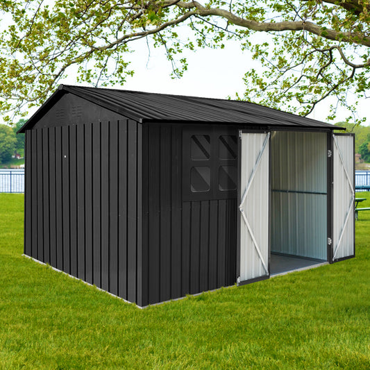 Metal garden sheds 6ftx8ft outdoor storage sheds black with window