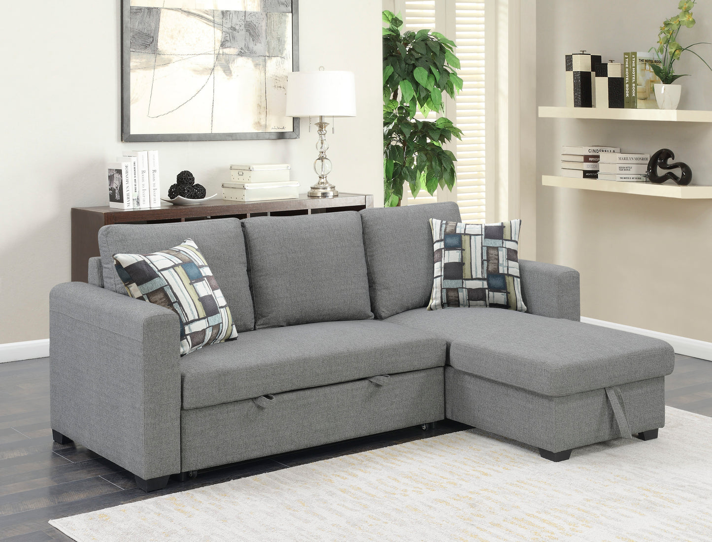 Pensole Gray Reversible Pop-Up Sleeper Sectional