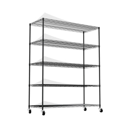 5-tier heavy-duty adjustable shelving and racking, 300 lbs. per wire shelf, with wheels and shelf liners, for warehouses, supermarkets, kitchens, etc. 59.45 "L × 24.02 "W × 71.65 "H,Black