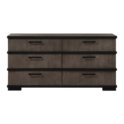 Two-Tone Brown Black Finish 6-Drawers Dresser 1pc Modern Industrial Design Bedroom Furniture