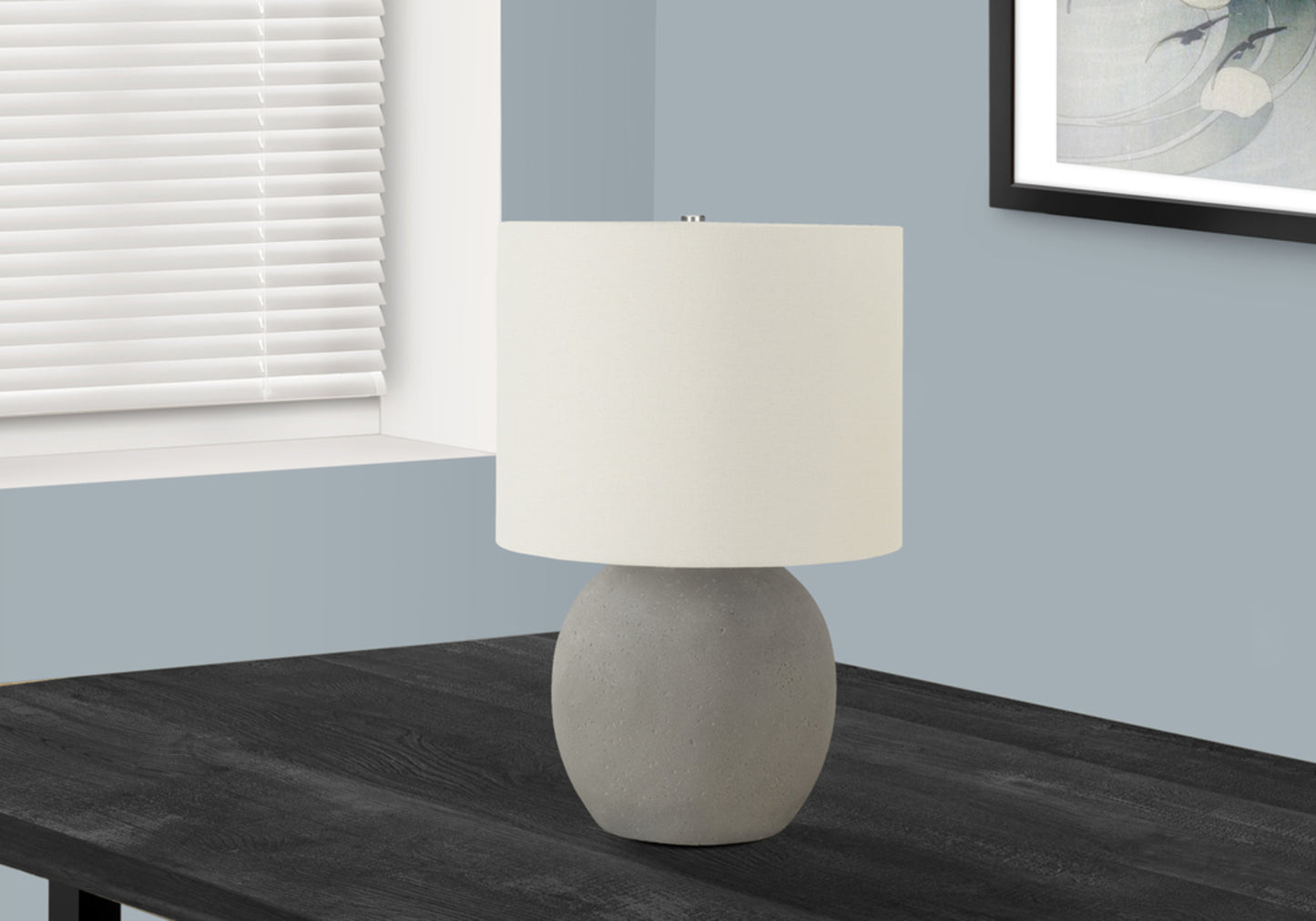 Lighting, 20"h, Table Lamp, Grey Concrete, Ivory / Cream Shade, Contemporary