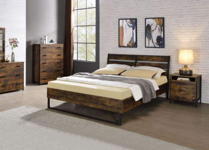 Juvanth Rustic Oak & Black Finish E. King Bed