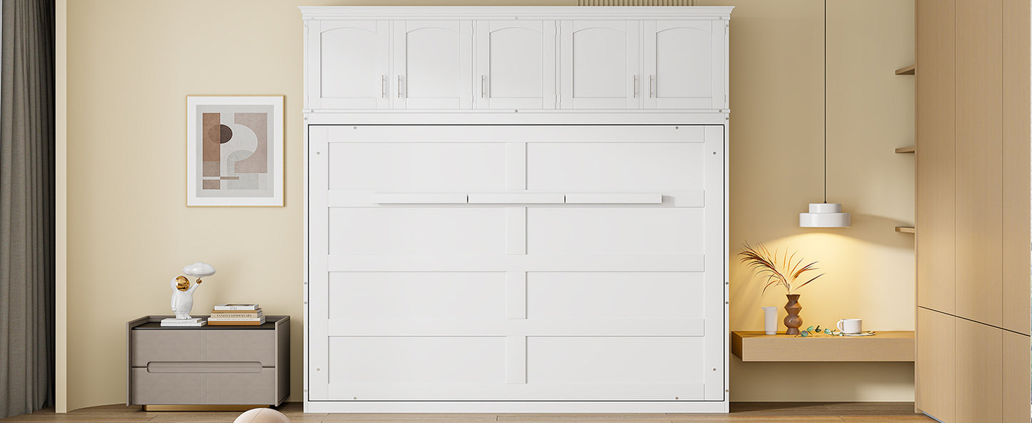 Full Size Murphy Bed Wall Bed with Top Cabinets,White
