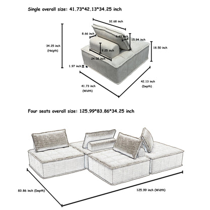 Oversized 4-Module Square Sofa - Comfortable and Movable Modular Design for Ultimate Flexibility  beige color chenille sofa 4pieces