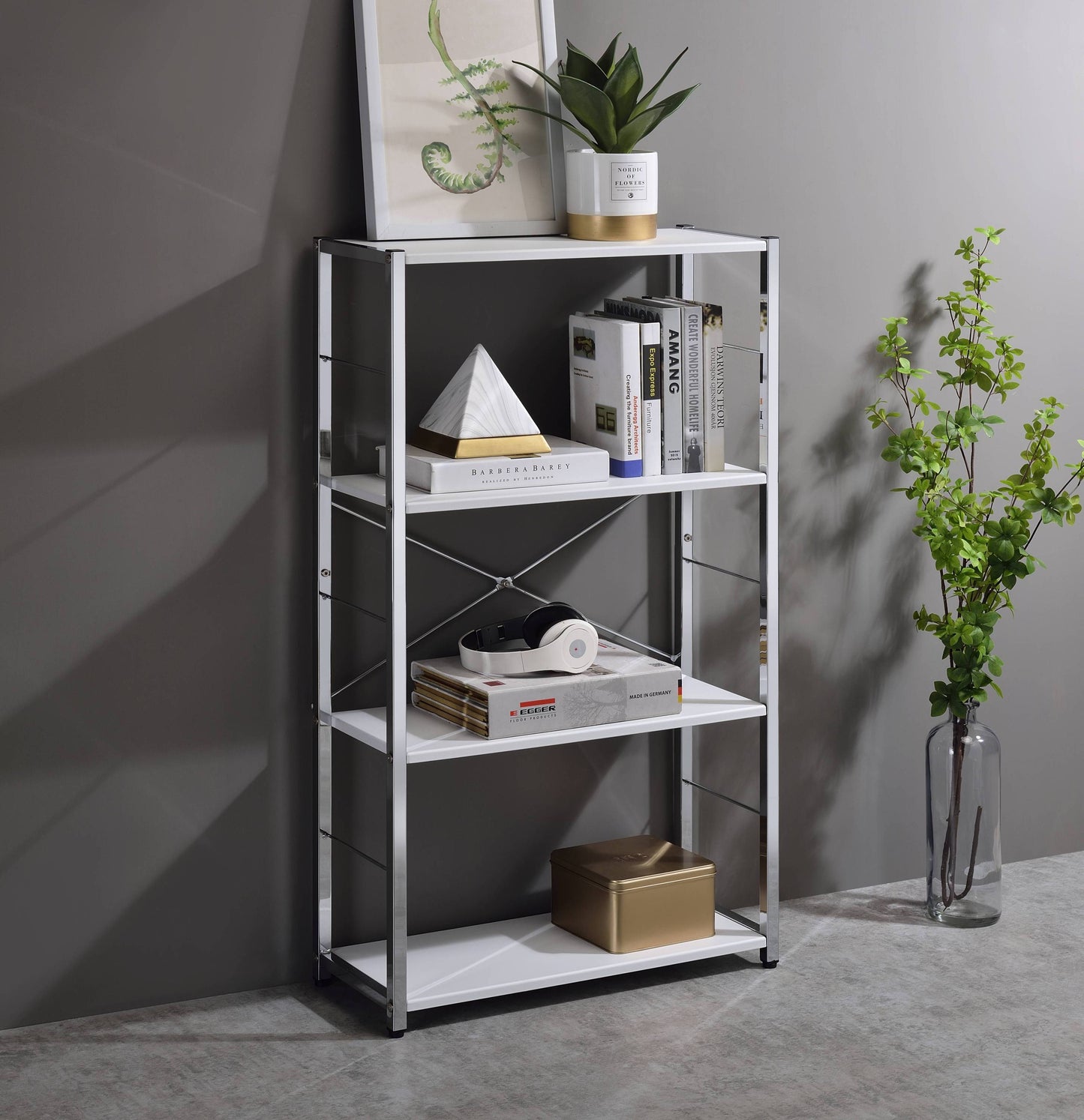 Tennos White & Chrome Finish Bookshelf