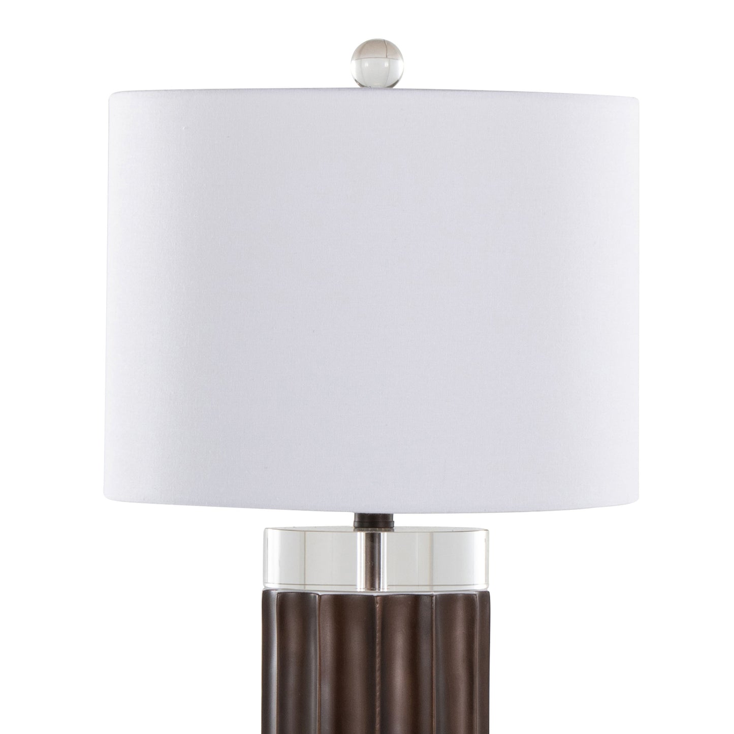 Cylinder Fluted 29.25" Contemporary Polyresin Table Lamp in Brown Lustre Polyresin, Clear K9 Crystal and White Linen Shade from Grandview Gallery by LumiSource - Set of 2